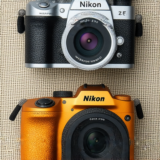 尼康Z FC相機搭配復古設計，展示其特色；Coolpix W300戶外型設計，適合水下拍攝，強調防水和耐用性；兩者展現尼康相機系列的多樣性和功能性。