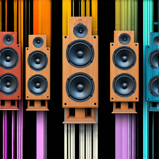 選擇音響箱的技巧與推薦，展示不同類型音響箱的擺設與特色，強調如何通過適當的選擇打造完美的音樂體驗，包含各種風格與尺寸的音響箱選擇。