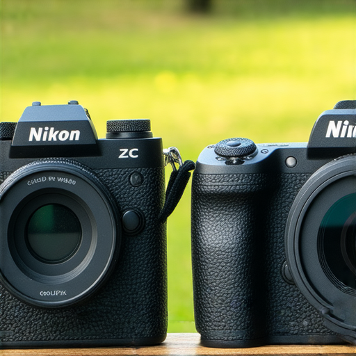 尼康Z FC與Coolpix W300攝影機並排展示，適合攝影愛好者的最佳選擇，突顯其設計特色及專業服務，背景為戶外自然場景，強調拍攝靈活性與多樣性。