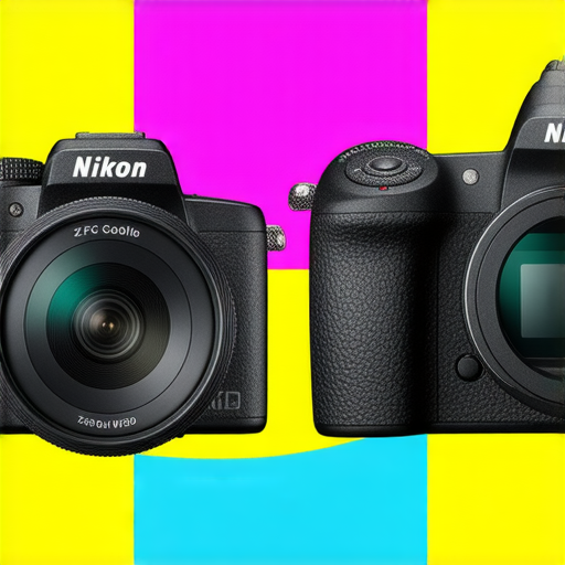 尼康相機系列全景圖，展示Z FC和Coolpix W300兩款相機，顯示其設計細節和功能，適合攝影愛好者探索不同型號的特點及優勢，強調攝影技術與創意的結合。