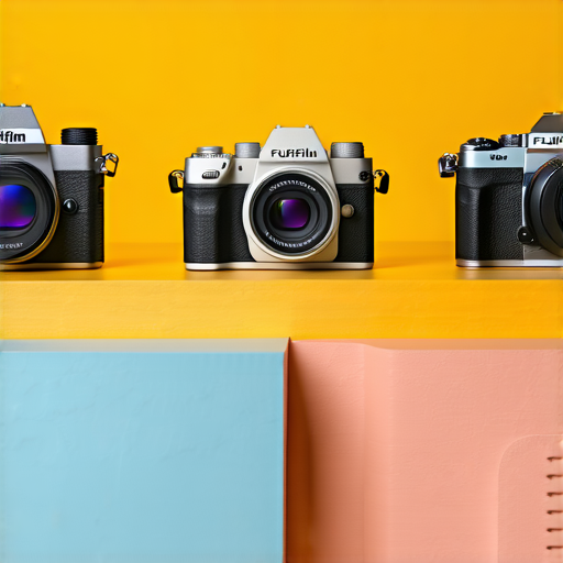 Fujifilm相機展示，五款推薦相機包含不同型號與設計，適合攝影愛好者探索即影即有的魅力，滿足多樣攝影需求，搭配美麗攝影場景，展現其卓越性能和風格。