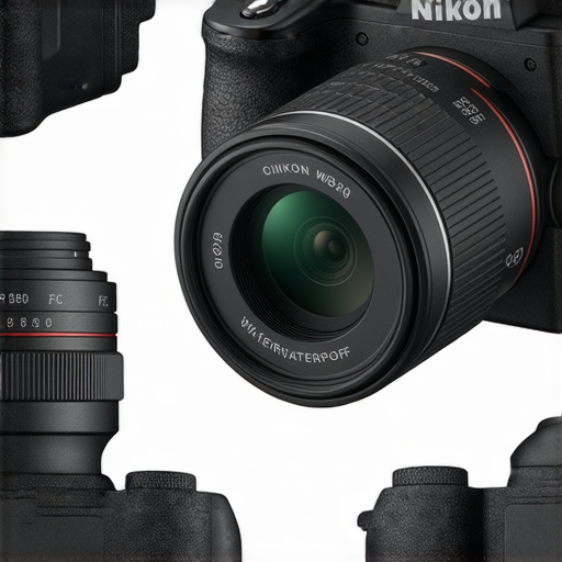 尼康Z FC相機展示，搭載復古設計與現代科技，旁邊為Coolpix W300防水相機，強調其堅固耐用與戶外拍攝能力，適合各類攝影需求，探討尼康相機系列的多樣性與特色。