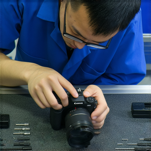尖沙咀專業維修中心的技師正在檢查相機，專注於破解相機故障的過程，展示高品質的相機維修服務，讓您的相機重獲新生，提升拍攝體驗。