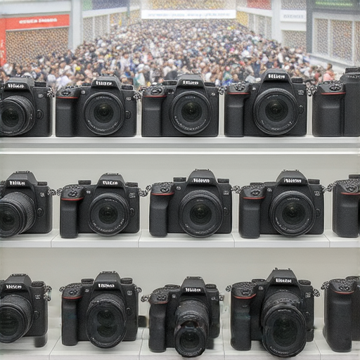 Nikon相機展示架上各種型號，背景為香港購物街，標題揭示相機價格秘密及最優惠購買攻略，強調專業保養服務。