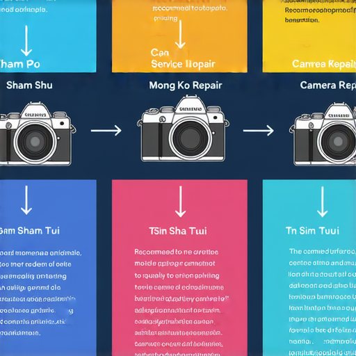 香港專業相機維修中心推薦的深水埗、旺角、尖沙咀服務與價格解析圖，展示維修流程及服務項目，提供相機維修相關資訊，幫助用戶選擇合適的服務。