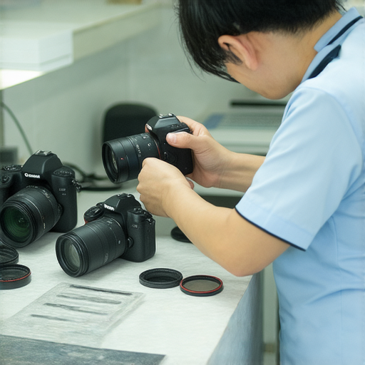 深水埗相機維修專業服務展示，技術人員專注檢查相機，工具與設備齊全，滿足客戶需求，讓用戶了解相機維修的重要性及專業性。