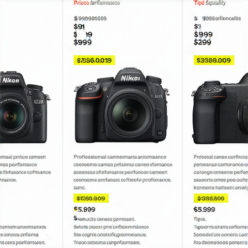 香港Nikon相機最低價的搜尋結果，顯示不同型號相機及其價格，旁邊是專業保養秘訣的提示，幫助攝影愛好者提升相機性能，內容清晰且資訊豐富。