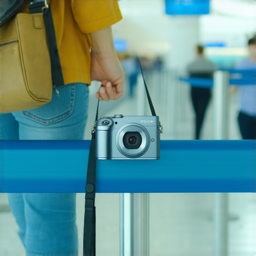 傻瓜相機隨身攜帶、托運及過X光檢查的場景，展示拍攝過程與相機安全性能，幫助使用者了解相機在旅途中的使用規範與注意事項。