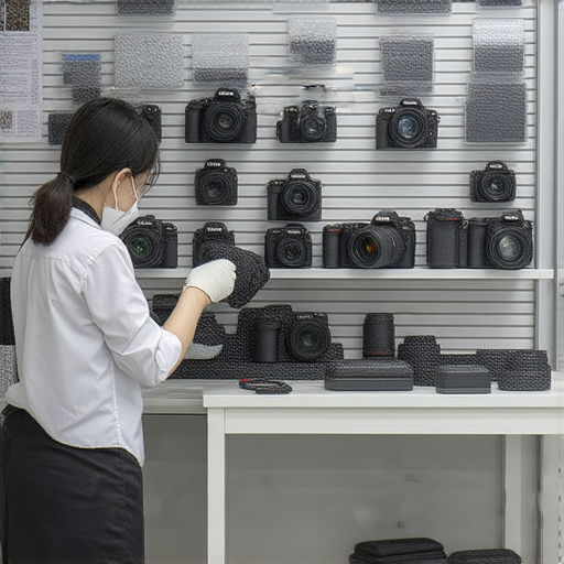 發掘深水埗與旺角的專業相機維修店，展示專業技術人員在檢查相機設備，提供維修服務，背景為店內整潔的工作空間，彰顯專業及可信賴的形象。