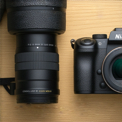 Nikon Z f c相機與Coolpix W300相機並排展示，前景有攝影配件，彰顯專業攝影的魅力，背景模糊，強調攝影技術進步與創意表現。