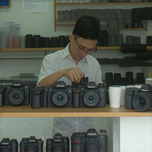 深水埗與旺角的相機維修店內部環境，專業技師在進行相機檢修，展示各類維修工具與設備，提供高品質的相機維修服務，讓您的相機重獲新生。