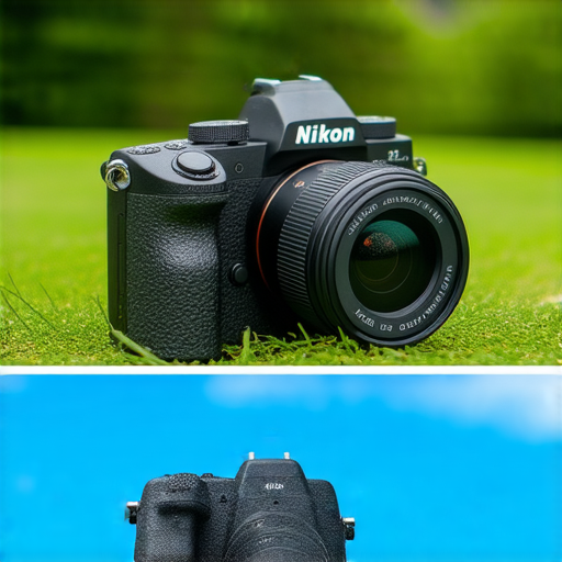 尼康Z FC與W300攝影機並排展示，背景為絢麗的自然風景，呈現專業攝影的多樣性，展示出尼康攝影系列的魅力與性能，探索攝影世界的無限可能。