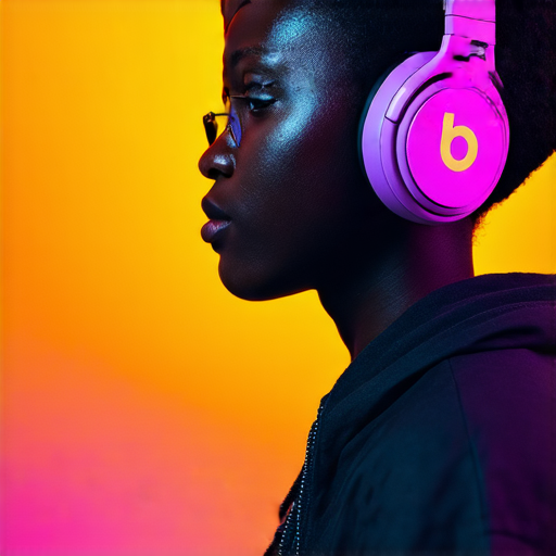 音樂愛好者專注於Beats耳機，展現耳機特色與設計，背景為音樂場景，反映其頂尖音質與技術，探索其受歡迎的原因及專業服務，完美搭配每位音樂愛好者的需求。