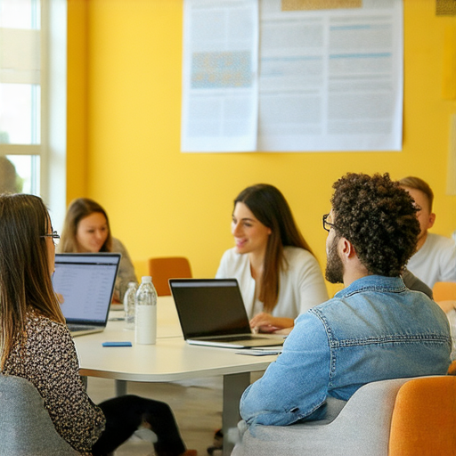 提升職場競爭力的商業英語課程與商務英語課程介紹圖片，展示學員在互動學習環境中提升英語能力，強調實用技巧與職場應用，幫助專業人士增加競爭力。