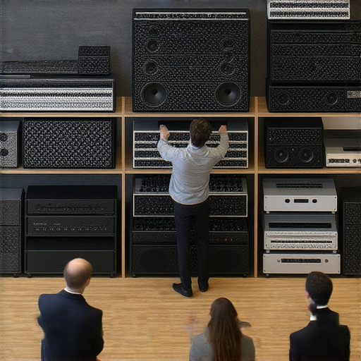 揭開音響箱的秘密，專業人員正在挑選音響設備，展現音質的重要性，探索如何獲得完美音質的服務，吸引音響愛好者。