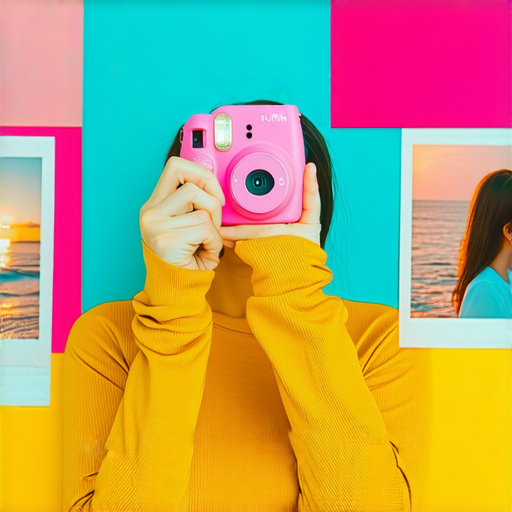 Fujifilm即影即有相機展示，使用者在探索攝影技巧，色彩繽紛的照片背景，捕捉瞬間的樂趣，開啟攝影新世界，適合攝影愛好者和新手的完美選擇。