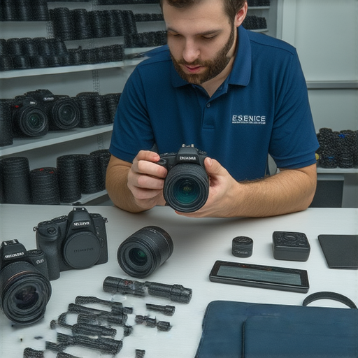深水埗專業相機維修服務，技術人員正在檢查一台數碼相機，讓你的數碼珍品重生，提供全面維修方案與保障，助你恢復最佳性能。