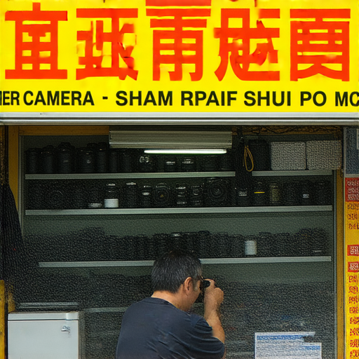 深水埗與旺角專業相機維修店外觀，顯示多款專業相機與設備，維修師傅正專心維修相機，歡迎攝影愛好者前來尋找最佳維修選擇，提供高品質服務。