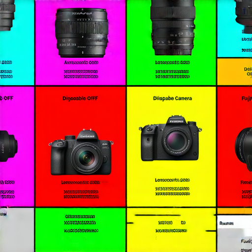 2024必備的富士相機、鏡頭及即棄相機產品比較圖，突出各款產品性能與特點，並強調驚喜折扣，吸引攝影愛好者探索新選擇。