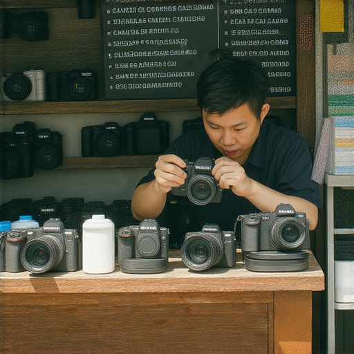 深水埗與旺角相機維修店的內部環境，展示專業技師在進行相機維修的過程，提供詳細的課程教學資訊，吸引攝影愛好者前來學習與了解技術。
