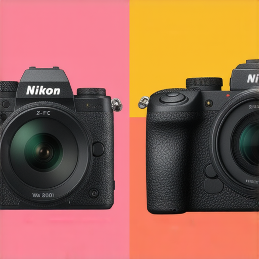 Nikon Z FC和W300相機並排展示，強調其獨特設計與功能，背景為攝影場景，突顯專業拍攝體驗，吸引攝影愛好者了解更多專業服務與產品特色。
