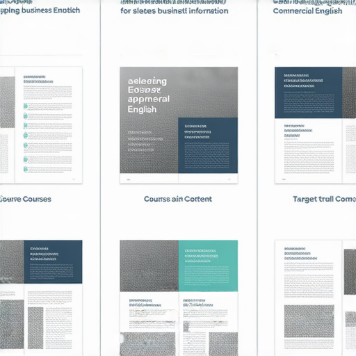 提升專業能力的商業英語與商務英語課程選擇指南，展示不同課程選項的封面圖，包含課程內容、受眾及效益介紹，幫助學習者找到合適的學習方案。