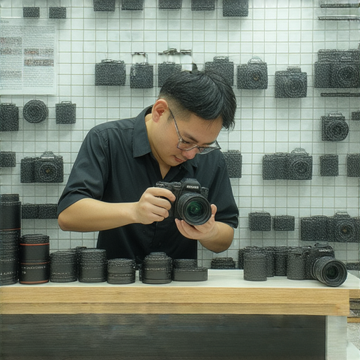尖沙咀、旺角、深水埗的專業相機維修服務店，展示技術人員正在仔細檢查相機，提供優質維修與保養，確保相機性能恢復如新。