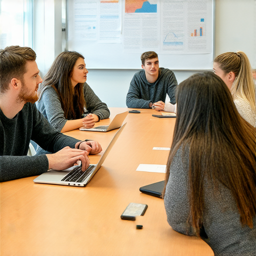 提升商業英語能力的最佳商務英語課程推薦的圖片，展示多位學員在課堂上互動，學習專業商務詞彙與實用溝通技巧，背景有商務相關的圖表與資料，突顯課程氛圍與學習效果。