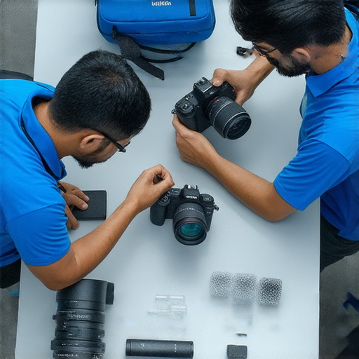 專業維修服務團隊正在為數位相機進行檢查，服務地點包括深水埗、旺角和尖沙咀，吸引愛相機的用戶探索維修選項，讓您的相機恢復最佳狀態。