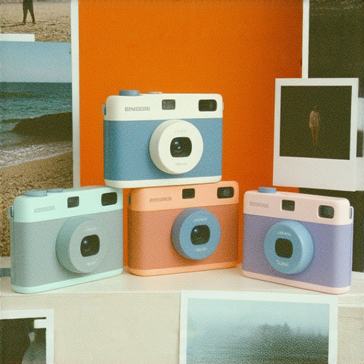 揭開傻瓜相機的秘密，展示可托運和重複使用的傻瓜相機，旁邊展示已拍攝的照片，吸引讀者了解專業服務的內容。