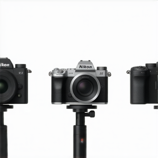 尼康Z FC、W300與X系列相機陳列，展示最新一代相機的特點與設計，適合攝影愛好者和專業人士，並強調探索與選擇最合適的相機的專業服務。