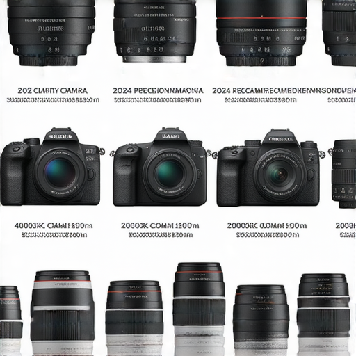2024年相機推薦與Fujifilm鏡頭即棄相機比較指南，呈現不同型號相機與鏡頭的特寫，展示科技設計和功能特色，幫助攝影愛好者選擇最佳設備。