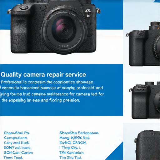 專業相機維修服務展示，涵蓋深水埗、旺角、尖沙咀等地點，提供全方位解決SONY、CANON相機問題的方案，讓您輕鬆修復相機。