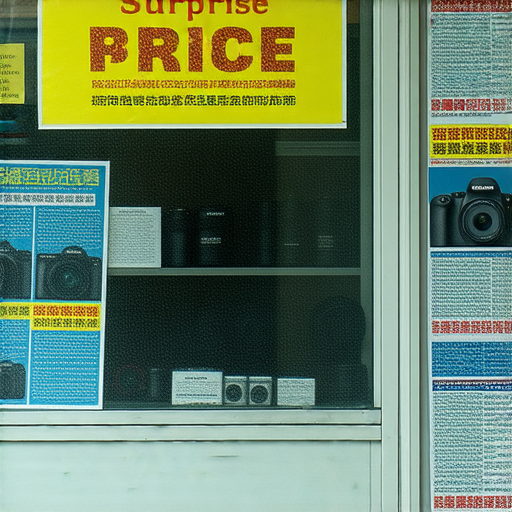 深水埗相機維修專家的維修店面，顯示驚喜價標誌，還有專業課程資訊，吸引顧客了解更多維修服務及學習機會，提升攝影技術。
