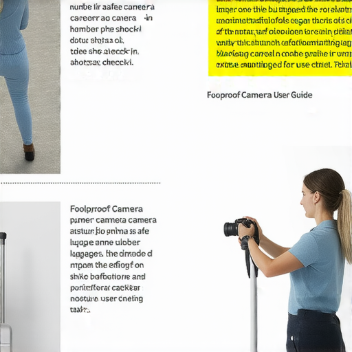 傻瓜相機使用指南中的一張圖片，展示托運過程中的正確姿勢，以及標示拍攝數量和重複使用注意事項的警示標籤，強調如何安全有效使用傻瓜相機。