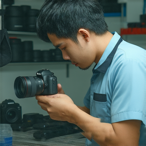 深水埗與旺角專業相機維修店展示，維修技術專家正在為相機進行檢查，提供高質量的維修服務，滿足不同客戶需求，保證相機性能恢復如新。