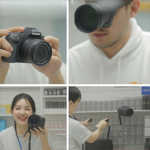 相機維修服務展示，專業技術人員在深水埗及旺角進行相機故障檢修，顧客愉快參與，提升相機使用體驗，無需再煩惱攝影設備的問題。
