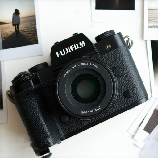 Fujifilm相機特寫，展示其即影即有功能的魅力，搭配色彩豐富的照片範例，適合入門者探索攝影世界的利器，傳達出攝影的樂趣與創意。