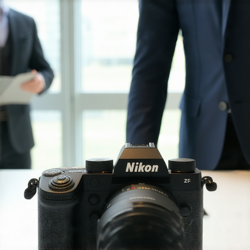 Nikon Z FC 相機的獨特設計展示，襯托出其探索攝影新境界的魅力，旁邊有專業服務人員提供技術指導，吸引攝影愛好者的注意。