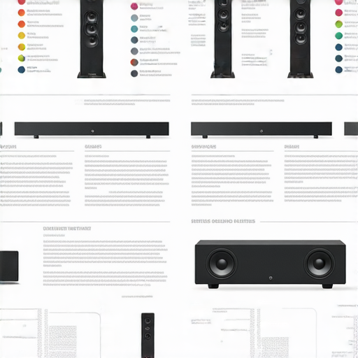 提升聆聽享受的音響箱選擇指南和使用技巧的圖示，展示各類音響箱型號和評比，並提供擺放位置及連接技巧，幫助使用者選擇合適音響箱以提高音質和聆聽體驗。