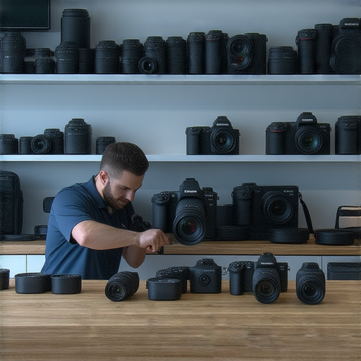 深水埗優惠相機維修中心內部，技術人員專業維修SONY與CANON相機，顯示快速修復過程，為顧客提供即時服務，提升拍攝經驗，立刻預約拯救您的拍攝夢。