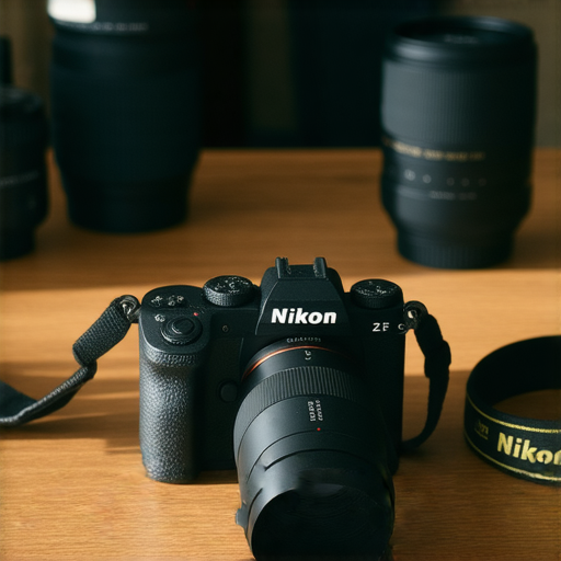 Nikon Z FC相機特寫，展現復古設計與現代科技，旁邊放置專業攝影器材，吸引攝影愛好者探索其功能與拍攝效果。