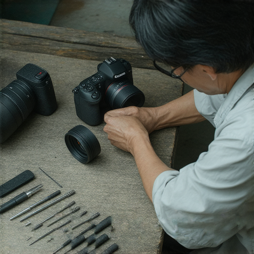 香港專業相機維修服務，涵蓋深水埗及旺角地區，圖片展示了技術人員在進行相機維修，專注於工具及設備，提供專業可靠的維修解決方案，保障相機性能。