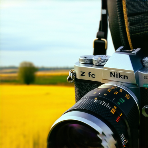 Nikon Z fc相機特寫，展示其復古設計與現代技術，攝影師在戶外拍攝，背景為自然風景，突顯相機在各種環境中的無限可能與專業服務。