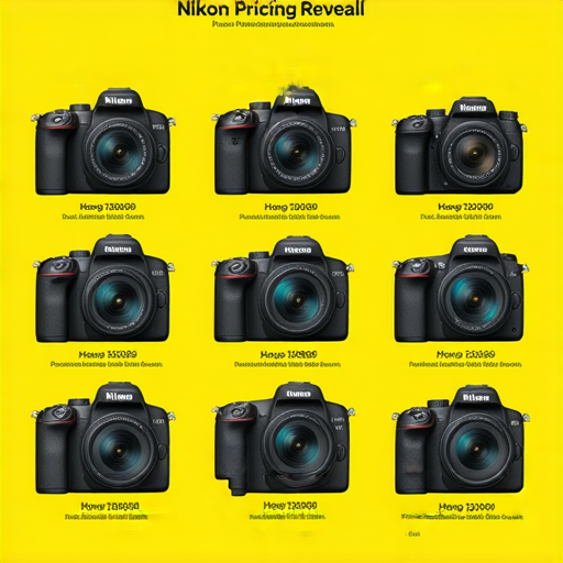 香港Nikon相機價格揭曉的圖片，展示各型號相機及水貨資訊，搭配專業保養服務的宣傳，吸引攝影愛好者探索最新產品及優惠。