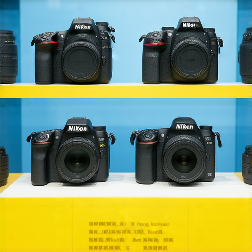 Nikon相機展示，展示香港各型號的價格及促銷資訊，旁邊有專業保養服務的介紹，滿足攝影愛好者及專業使用者的需求，探索最划算的選擇。