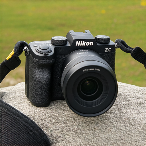 Nikon Z fc 相機展示於戶外，背景為美麗風景，強調其經典設計與先進科技，吸引攝影愛好者探索影像新境界，適合各類攝影需求。