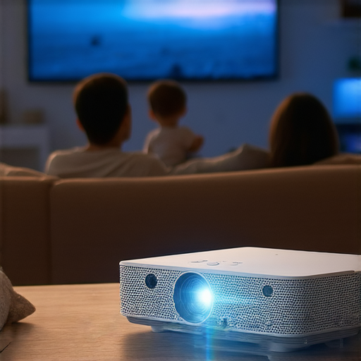 小米投影機展示於家庭娛樂空間中，周圍環繞著觀看電影的家庭成員，強調投影機的高效能與互動性，探索投影機的特點和專業選擇指南。