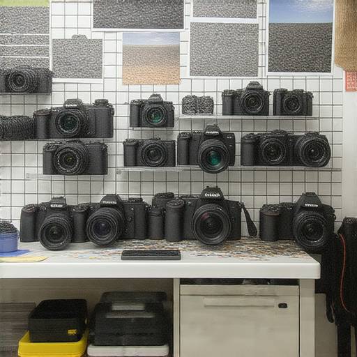 深水埗與旺角的相機維修店專業服務展示，維修技師專注於檢查相機，清晰展現店內環境與工具，吸引攝影愛好者探索值得信賴的維修選擇。