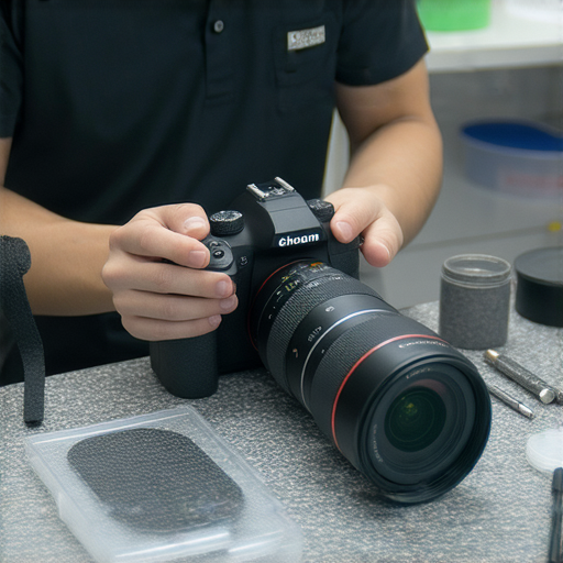 深水埗及旺角專業相機維修服務圖片，展示專業技師在維修相機，提供一站式解決方案，強調價格透明及多樣化服務。